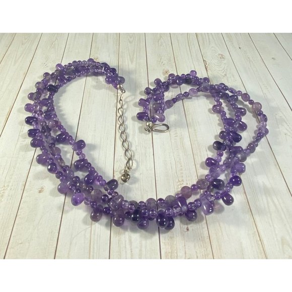 Jay King DTR Necklace 925 Amethyst Three Strand Beaded Signed - Picture 5 of 7